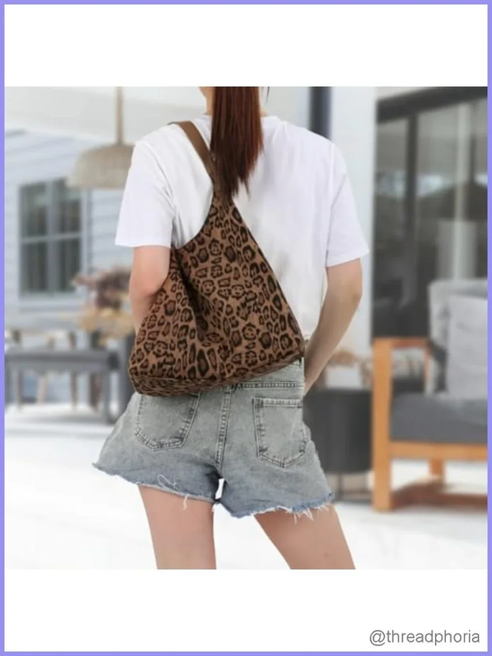 Faux Suede Leather Leopard Print Hobo Shoulder Bag Large Satchel Tote with